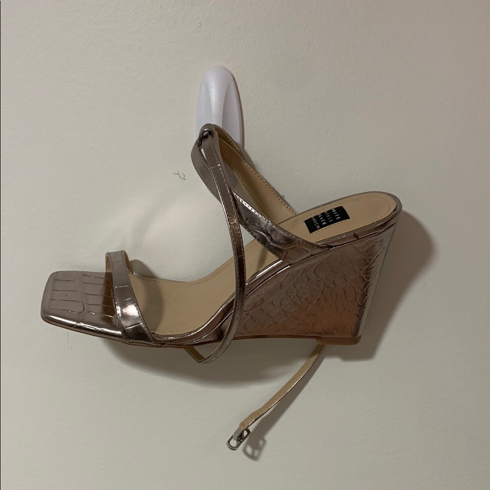 White House Black Market Gold Wedge Sandals